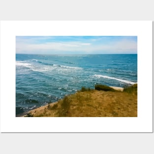 Seascape realistic illustration. Blue sky, waves Posters and Art